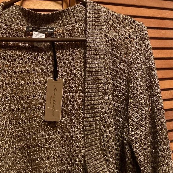 Marisa Christina Woman Brown & Beige Knit Shrug with Gold Glitter Sequins - Picture 4 of 12